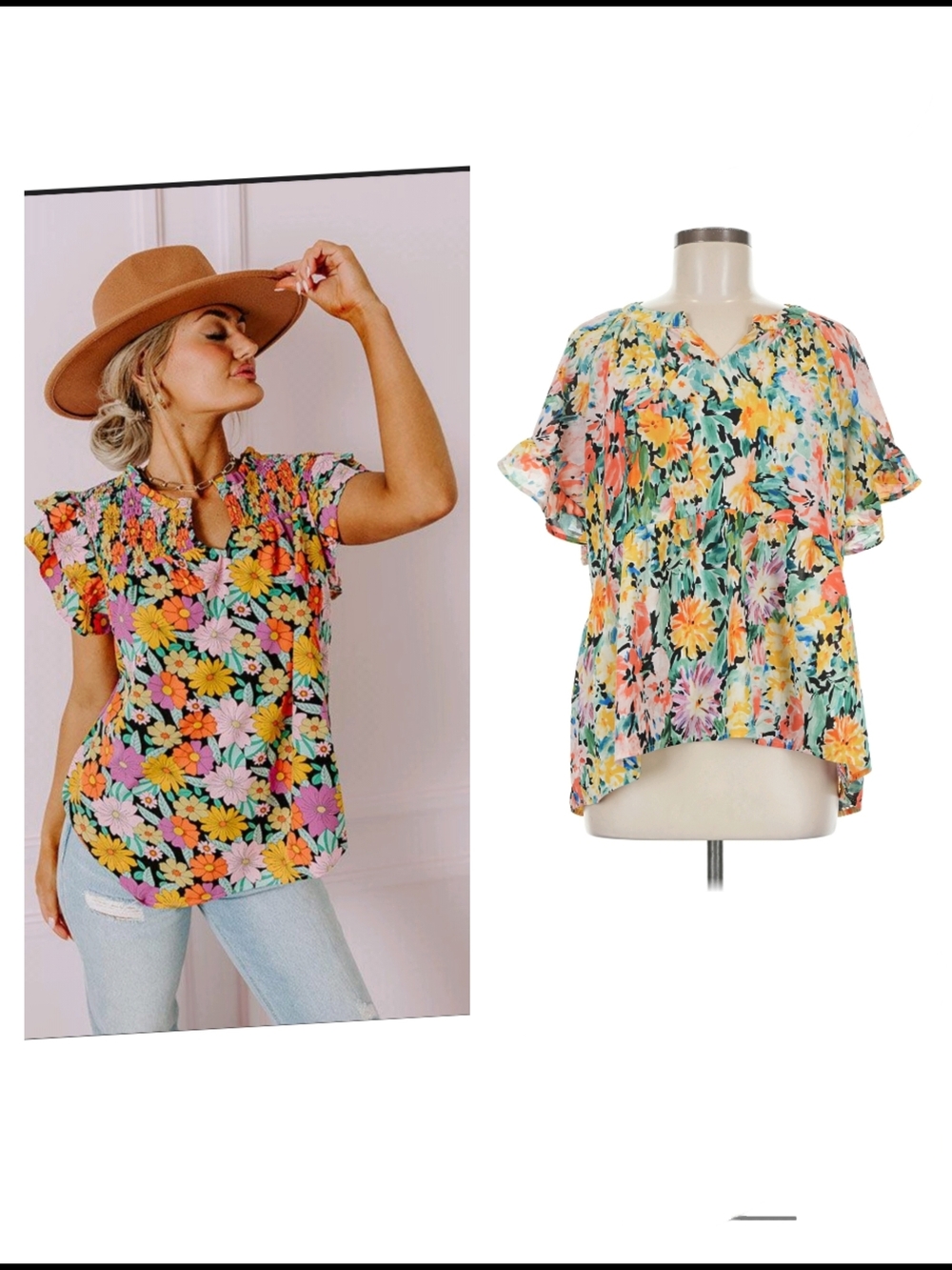 Umgee Multicolor Floral Flutter Sleeve Blouse